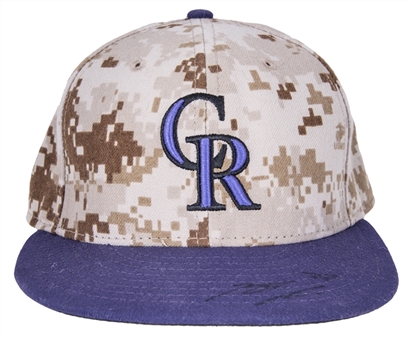 2014 Nolan Arenado Game Used & Signed Colorado Rockies Camouflage Cap (MLB Authenticated & JSA)